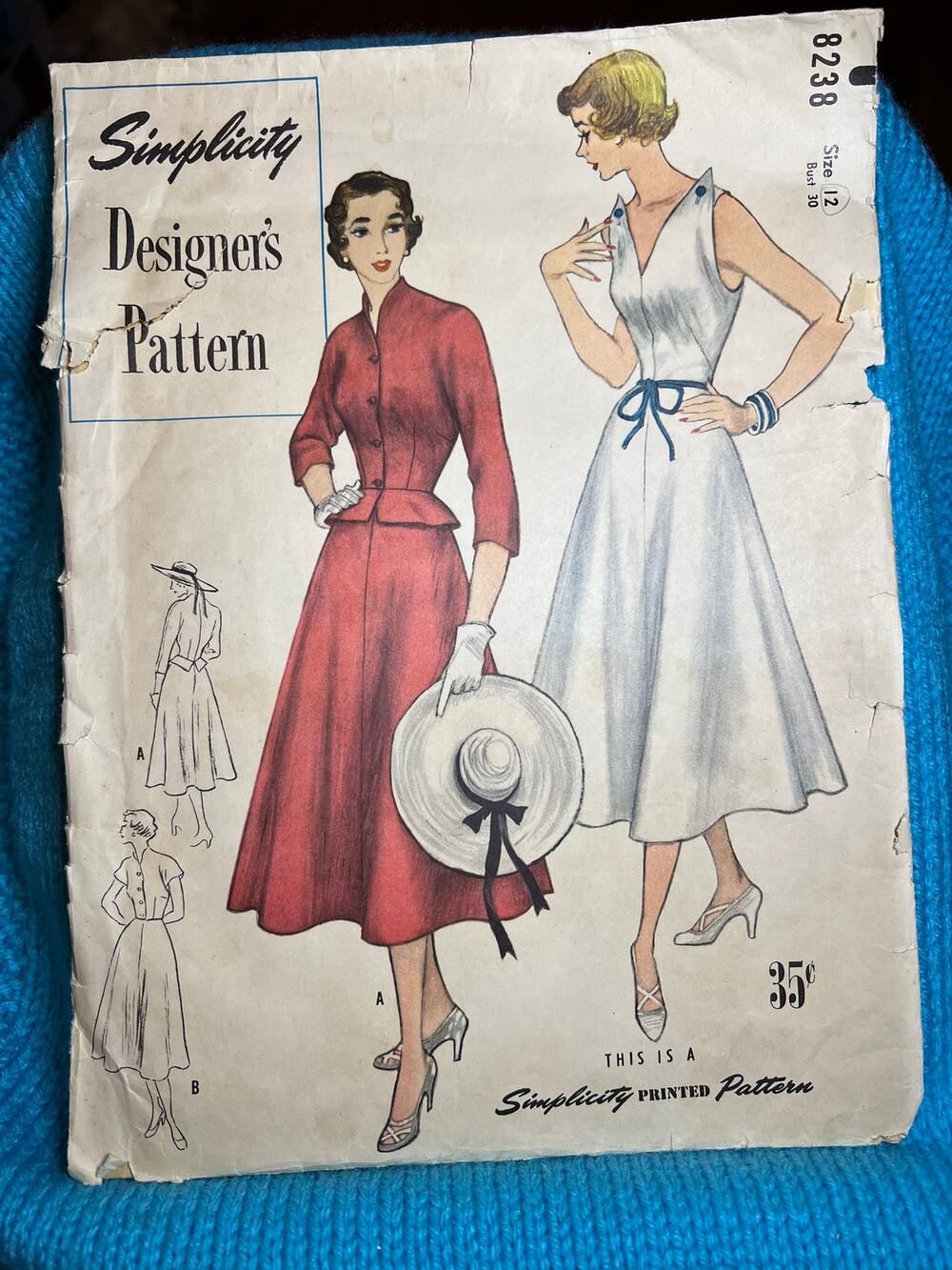 Simplicity 8238 pattern designer dress fit and flare jacket 1950s size 12